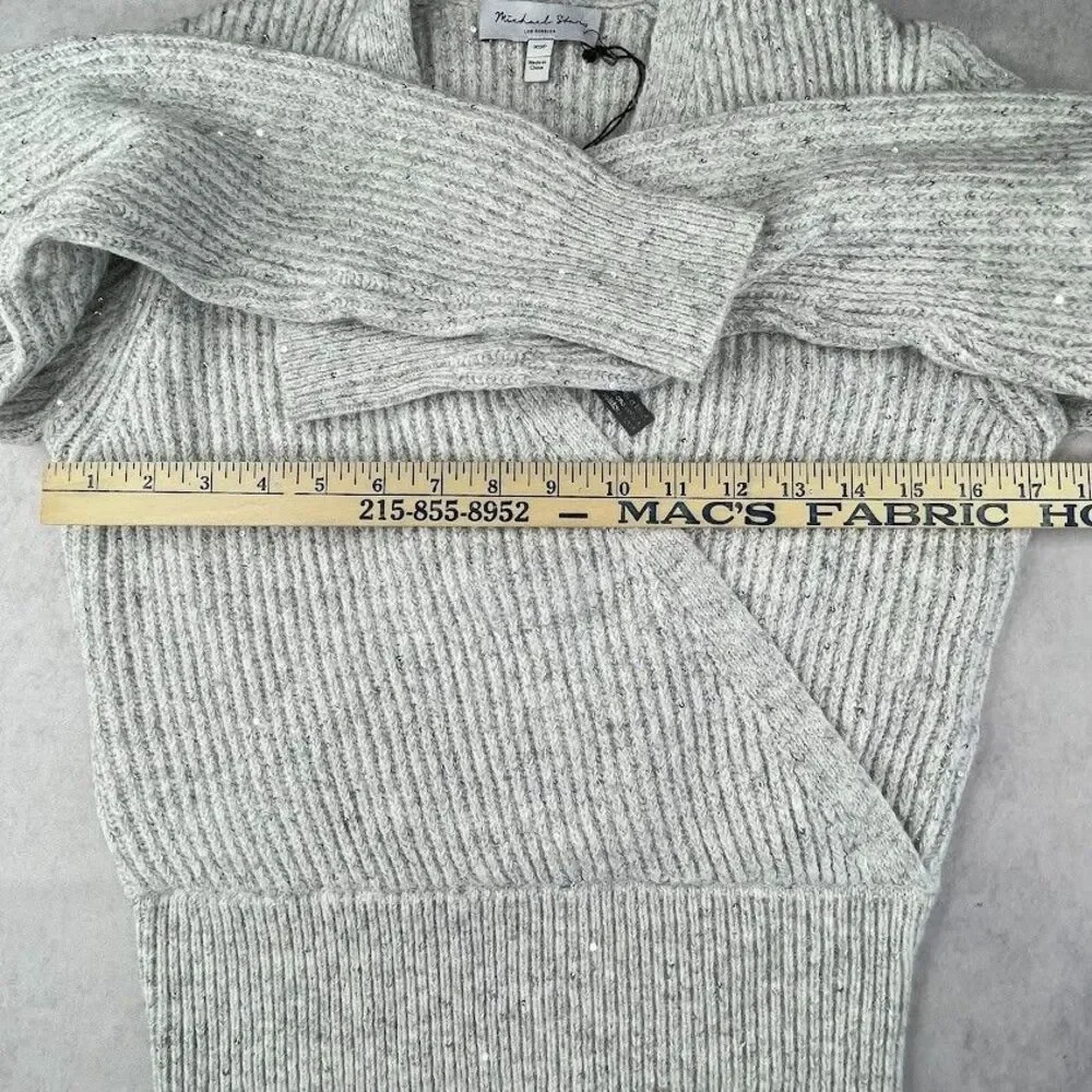 Michael Stars Laurel Sweater Womens XS Petite Gray Wool Sequins V Neck $198 NEW!
